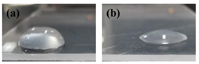 PMMA等離子處理前后水滴角對(duì)比